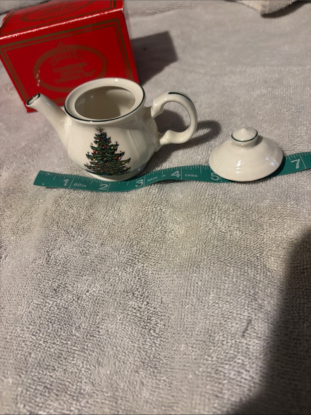White Ceramic Teapot with Festive Christmas Tree Accent